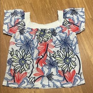 Skies Are Blue White and Blue Patterned Top XS hobo like new